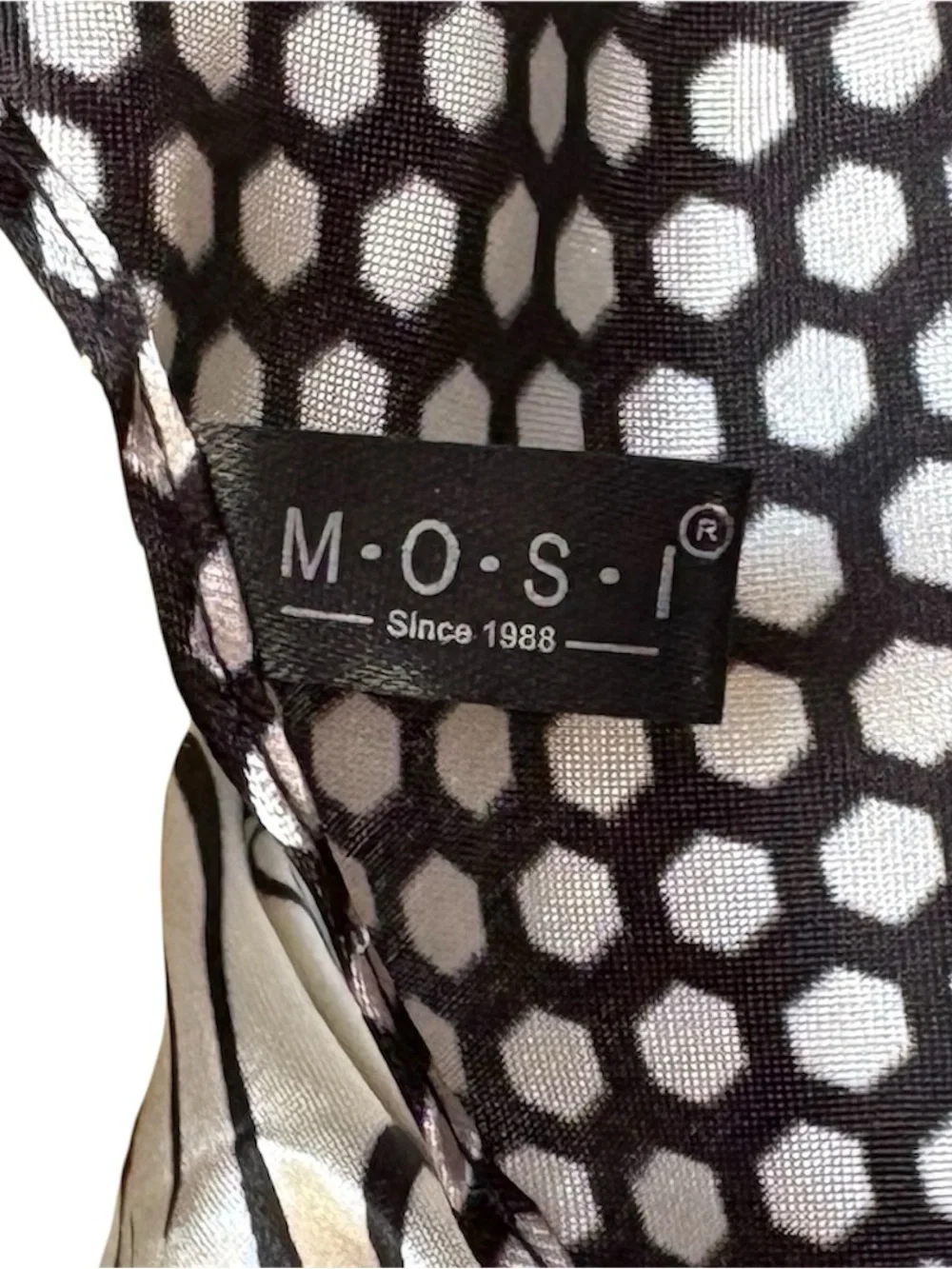 MOSI Satin Like Scarf Black & Cream Floral Damask‎ Print
